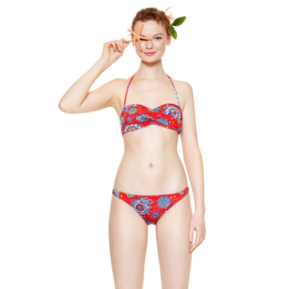 Desigual Other - Desigual Red Floral Bandeau Bikini sz M